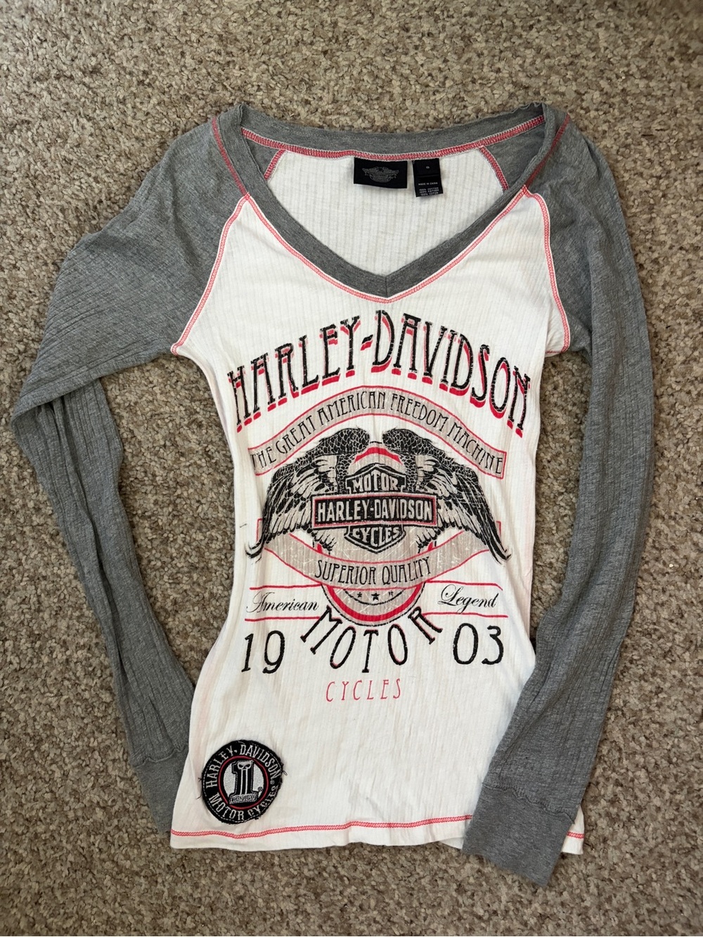 Harley-Davidson Women's White & Gray Logo Long Sleeve Tee